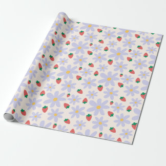 Cute Daisy and Strawberry Pattern Cadeaupapier
