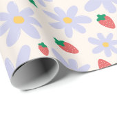 Cute Daisy and Strawberry Pattern Cadeaupapier (Rol Hoek)