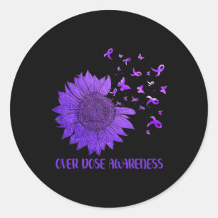Cute Daisy Butterflies Paars Ribbon Overdosis Awar Ronde Sticker
