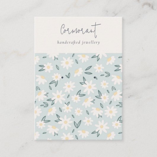 Cute Daisy Floral Aqua Blue Script Earding Holder Visitekaartje (Voorkant)
