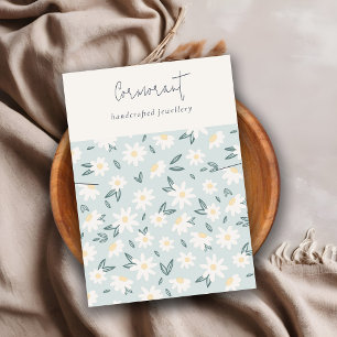 Cute Daisy Floral Aqua Blue Script Ketting Holder Visitekaartje
