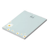 Cute Daisy Flower Modern Blauwgroen Monogram Notitieblok (Gedraaid)