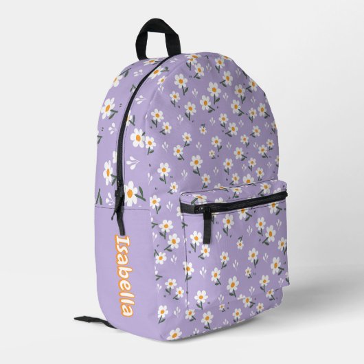 Cute Daisy Flower Pattern Purple School Bedrukte Rugzak (Achterkant Hoek Links)