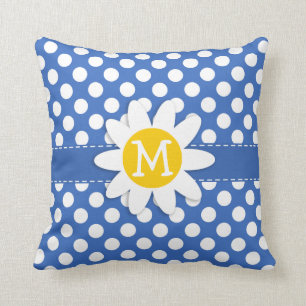 Cute Daisy op Cerulean Blue Polka Dots Kussen