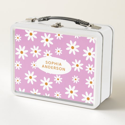 Cute Daisy Pattern on Lila Metal Lunch Box (Voorkant)