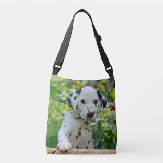 Cute Dalmatian Dog Puppy Portrait Foto - on Crossbody Tas (Voorkant)