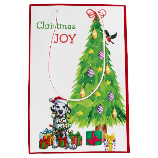 Cute Dalmatian Santa Puppy en kerstboom Medium Cadeauzakje (Voorkant)