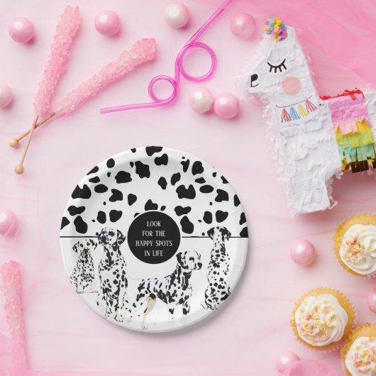 Cute Dalmatians Black & White Happy Spots Papieren Bordje (Feest)