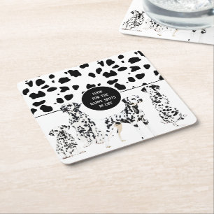 Cute Dalmatians Black & White Happy Spots Vierkante Kartonnen Onderzetter
