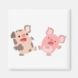 Cute Dancing Cartoon Pigs Magnet Magneet
