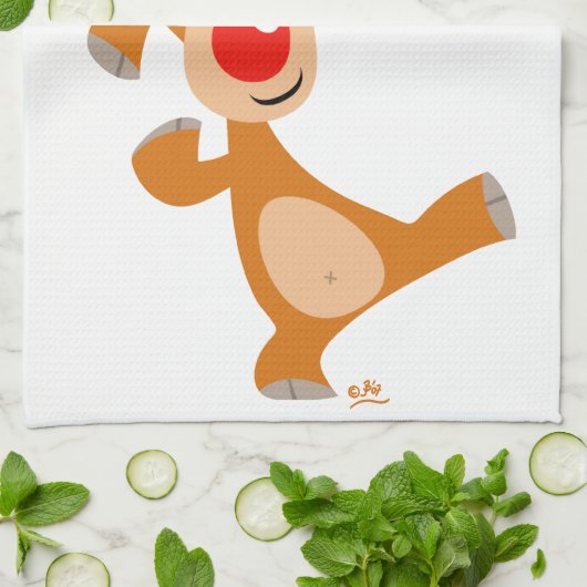 Cute Dancing Cartoon Reindeer Kitchen Towel Theedoek (Gevouwen)