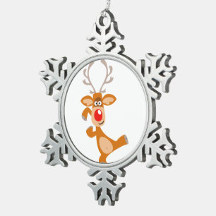 Cute Dancing Cartoon Reindeer Pewter Ornament