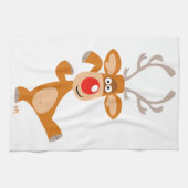 Cute Dancing Cartoon Reindeer Serviette de cuisine (Horizontal)