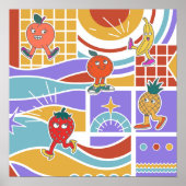 Cute Dancing Fruits Retro Poster (Voorkant)