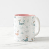 Cute Dancing Mermaid Illustration Zee Girl Tweekleurige Koffiemok (Voorkant rechts)