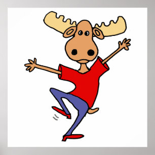 Cute Dancing Moose Cartoon Poster