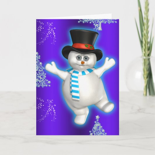 Cute Dancing Snowman Blue Kerstmis Kaart (Voorkant)
