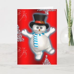 Cute Dancing Snowman Red Kerstmis Kaart