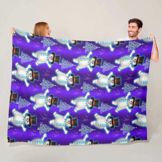 Cute Dancing Snowmen Blue Kerstmis Fleece Deken (In situ)