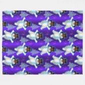 Cute Dancing Snowmen Blue Kerstmis Fleece Deken (Voorkant (Horizontaal))