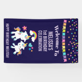 Cute Dancing Unicorns Magical Rainbow Birthday Spandoek (Horizontaal)