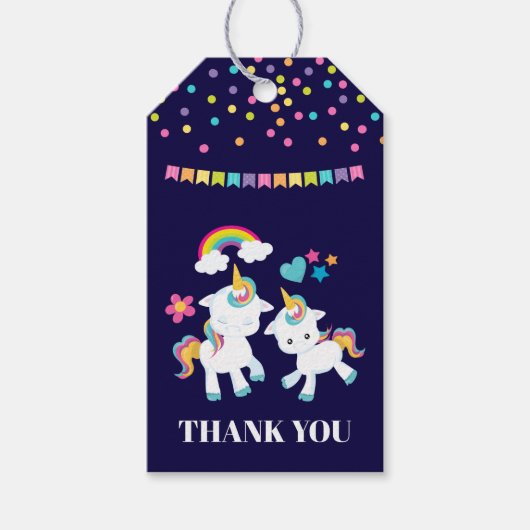 Cute Dancing Unicorns Magical Rainbow Dank u Cadeaulabel (Voorkant)