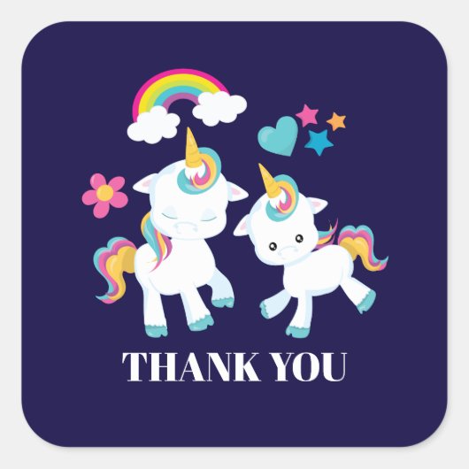 Cute Dancing Unicorns Magical Rainbow Dank u Vierkante Sticker (Voorkant)