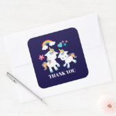 Cute Dancing Unicorns Magical Rainbow Dank u Vierkante Sticker (Envelop)