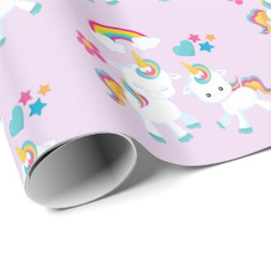 Cute Dancing Unicorns Magical Rainbow Pattern Cadeaupapier
