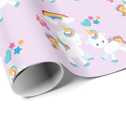 Cute Dancing Unicorns Magical Rainbow Pattern Cadeaupapier (Rol Hoek)