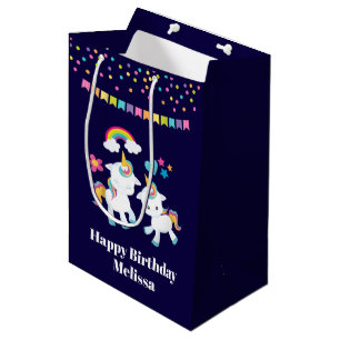 Cute Dancing Unicorns Magical Rainbow & Stars Medium Cadeauzakje