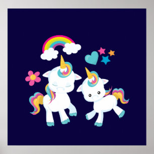 Cute Dancing Unicorns Magical Rainbow & Stars Poster