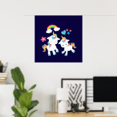 Cute Dancing Unicorns Magical Rainbow & Stars Poster (Thuiskantoor)