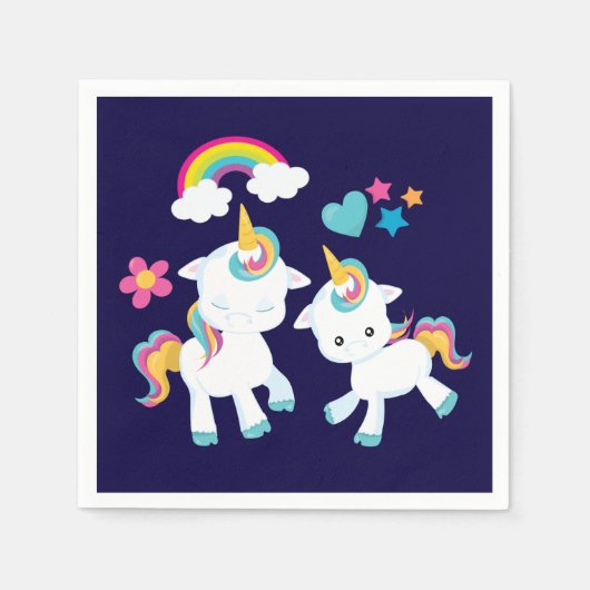 Cute Dancing Unicorns Magical Rainbow & Stars Servet (Voorkant)