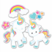 Cute Dancing Unicorns Magical Rainbow & Stars Sticker (Voorkant)