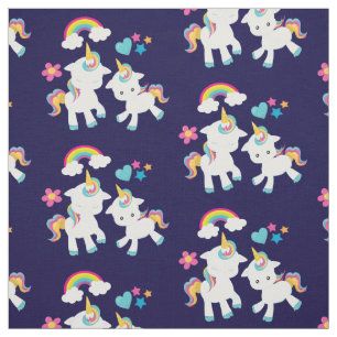 Cute Dancing Unicorns Magical Rainbow & Stars Stof