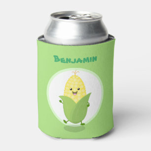 Cute dansend kawaii corn cob cartoon illustratie blikjeskoeler