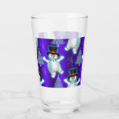 Cute Dansend Snowmen Kerstblauw Glas (Achterkant)