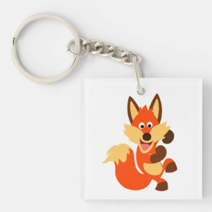 Cute Dansende Cartoon Fox AcrylSleutelhanger Sleutelhanger
