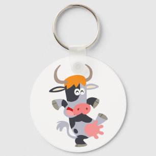 Cute Dansende Cartoon Koe Sleutelhanger