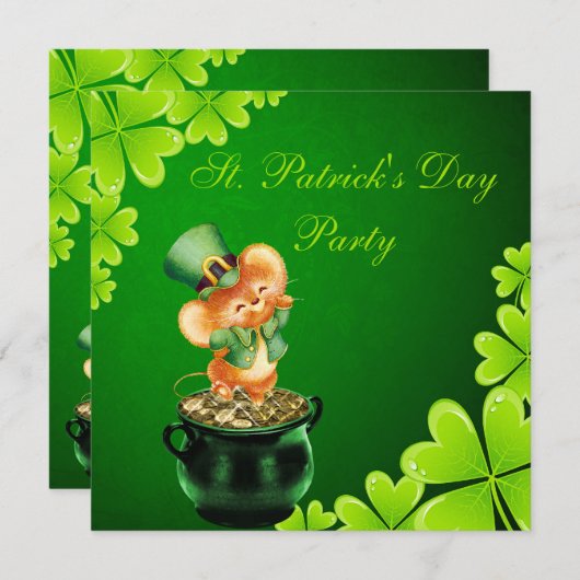 Cute Dansende Mouse St. Patrick's Day Party Kaart (Voorkant / Achterkant)