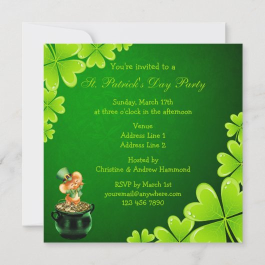 Cute Dansende Mouse St. Patrick's Day Party Kaart (Achterkant)