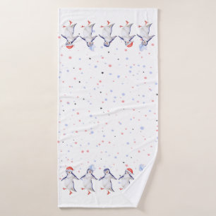 Cute Dansende Penguins Kerstmis Badhanddoek