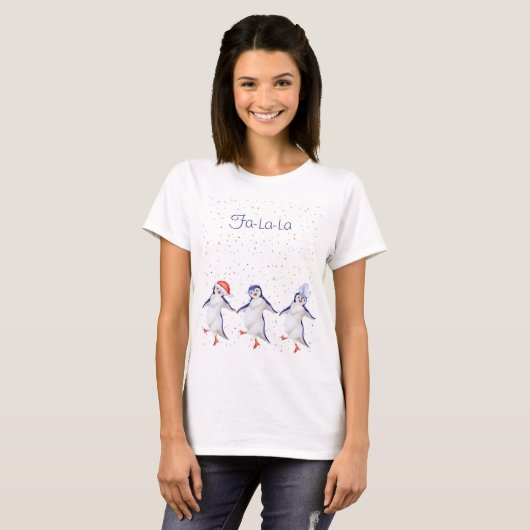 Cute Dansende Penguins Kerstmis T-Shirt (Voorkant volledig)