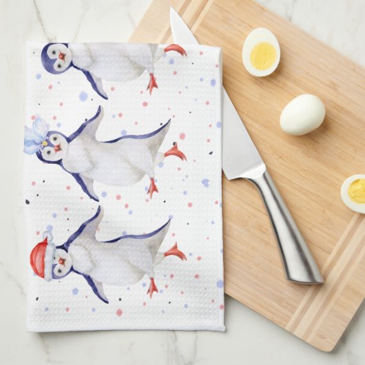 Cute Dansende Penguins Kerstmis Theedoek (Quarter Fold)