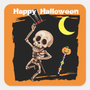 Cute Dansende Skeleton Kinder Halloween Vierkante Sticker
