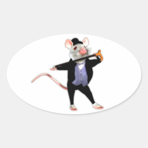 Cute Dapper Mouse, de dansende Cartoon Mouse Ovale Sticker
