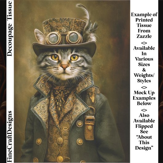 Cute Dapper Steampunk Tabby Cat ET7R Decoupage  Tissuepapier