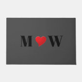Cute dark grijs red hart aangepaste monogram deurmat (Voorkant)