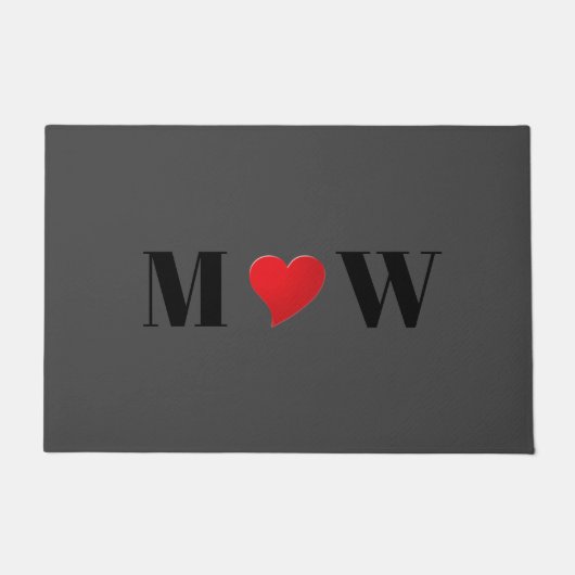 Cute dark grijs red hart aangepaste monogram deurmat (Voorkant)